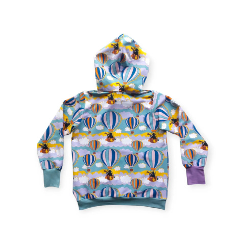 Bluza kangurka z kapturem i kolorowymi sznureczkami wzór balony Bluza kangurka z kapturem i kolorowymi sznureczkami wzór balony