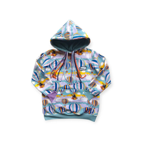 Bluza kangurka z kapturem i kolorowymi sznureczkami wzór balony Bluza kangurka z kapturem i kolorowymi sznureczkami wzór balony