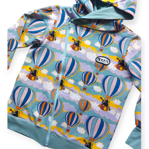 Bluza z ukośnym zamkiem i kapturem,kolorowy wzór w balony Bluza z ukośnym zamkiem i kapturem,kolorowy wzór w balony
